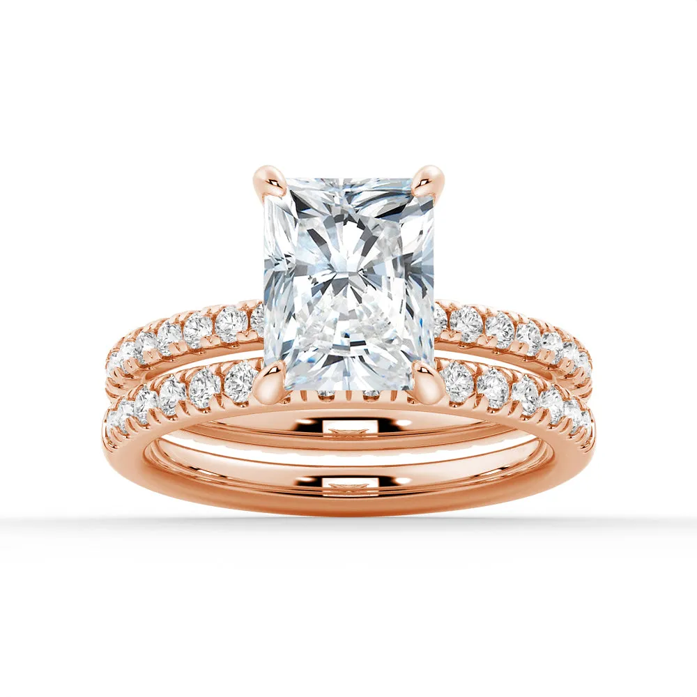 Radiant Cut Moissanite Bridal Set with Men's Wedding Band