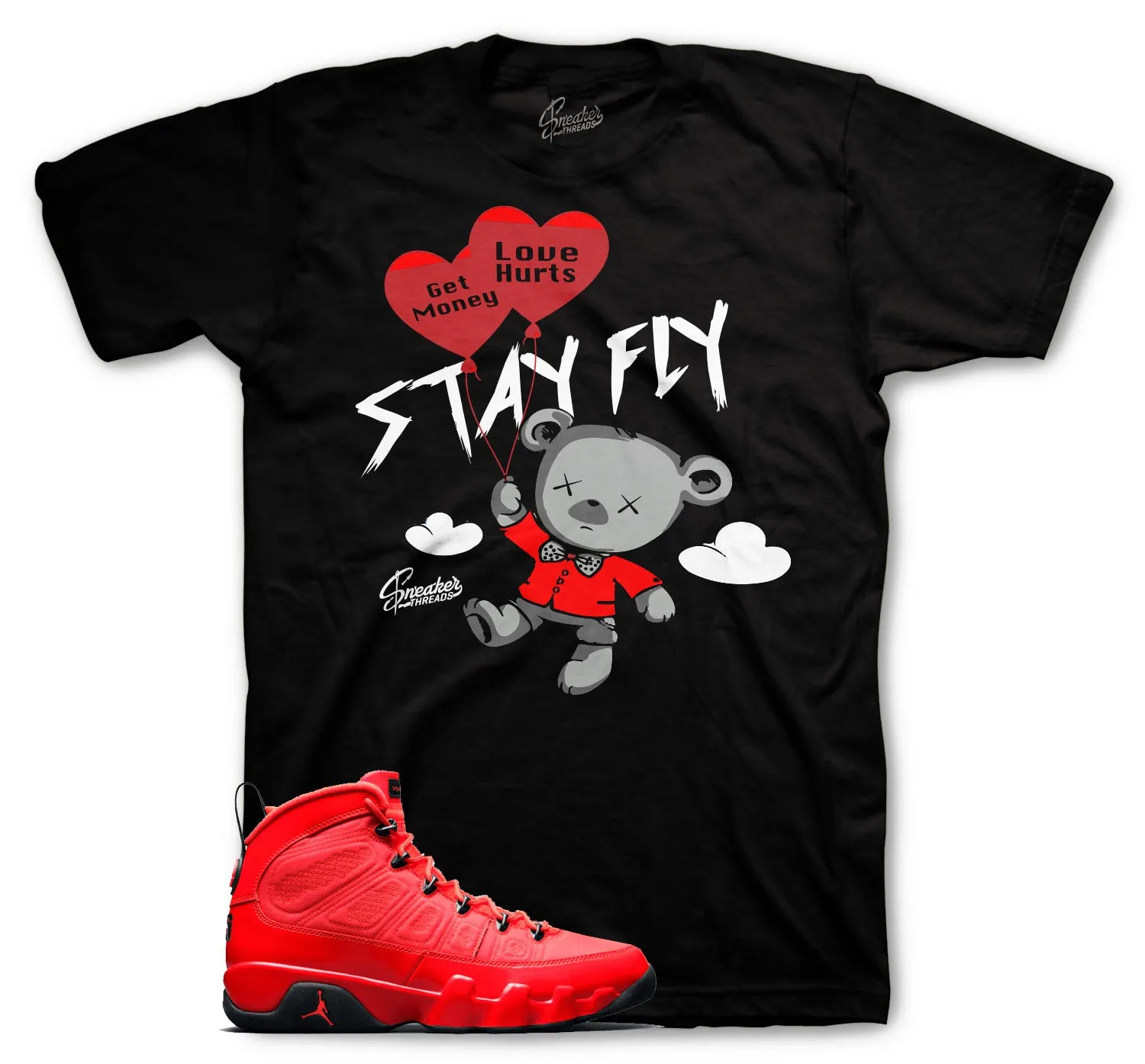 Retro 9 Chile Red Shirt - Money Over Love - Black