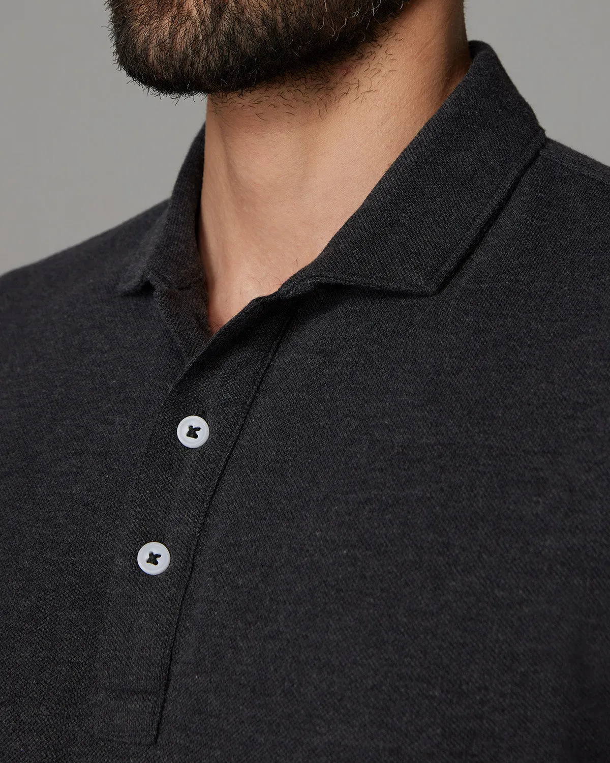 Signature Button Polo T-Shirt - Dark Grey