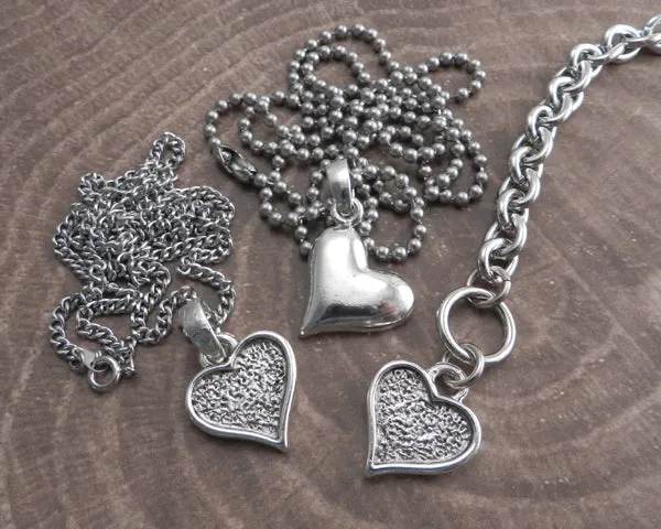 Smooth Heart Pendant on Stainless Steel Thin Curb Necklace