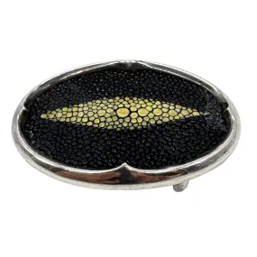 STEPHEN WEBSTER Unisex Sterling Silver & Stingray Oval Belt Buckle - Black, Ivory & Silver