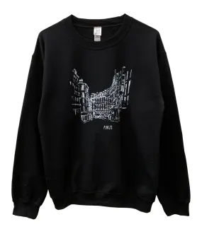 Streets of Paris Black Graphic Unisex Crewneck Sweatshirt