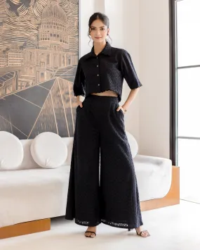 Susan Black Solid Cotton Schiffli Coord Set