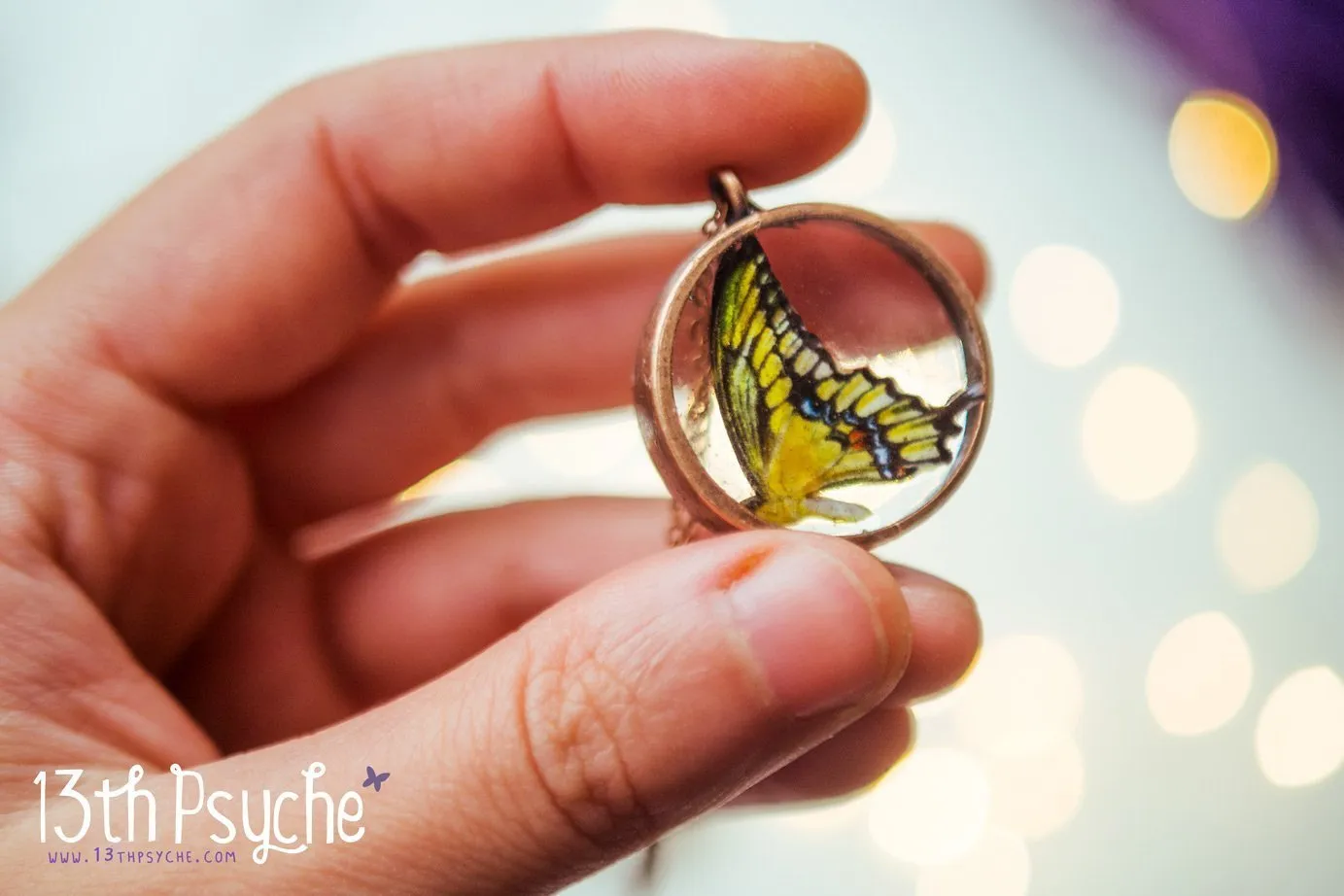 Swallowtail butterfly resin pendant necklace