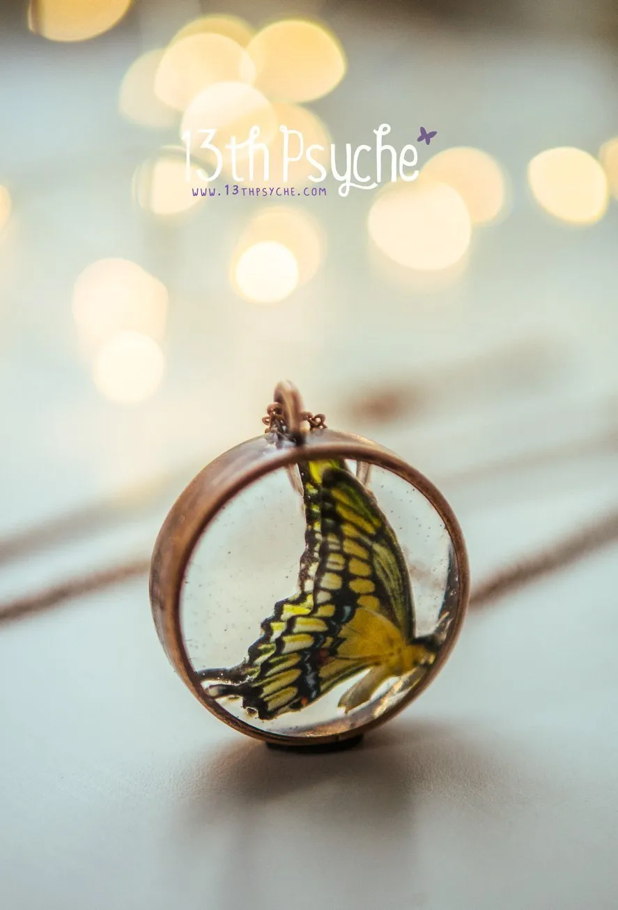 Swallowtail butterfly resin pendant necklace