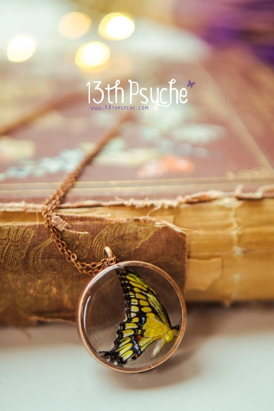 Swallowtail butterfly resin pendant necklace