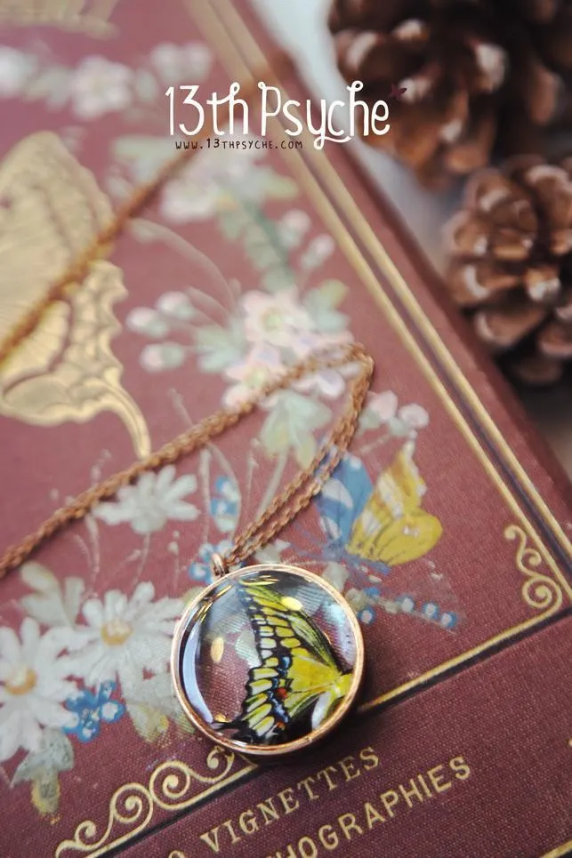 Swallowtail butterfly resin pendant necklace