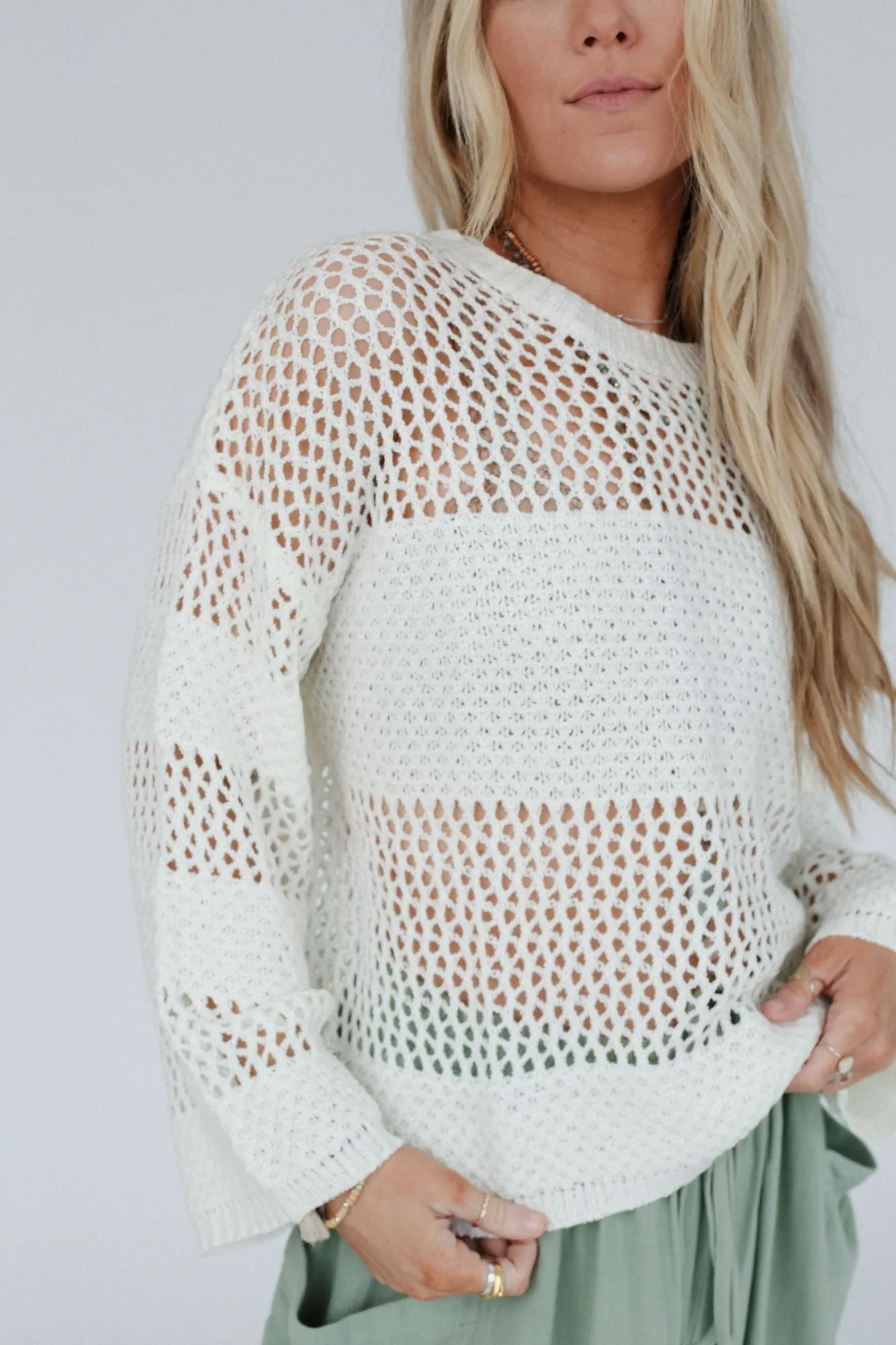 Sweet Peek Open Knit Top - Ivory