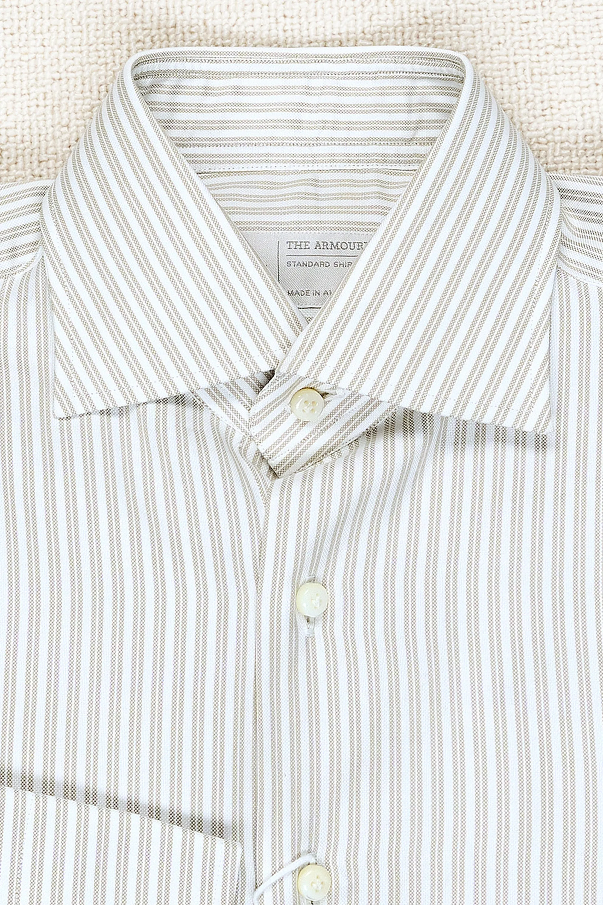 The Armoury by 100 Hands White/Brown Stripe Cotton Spread Collar Shirt *sample*