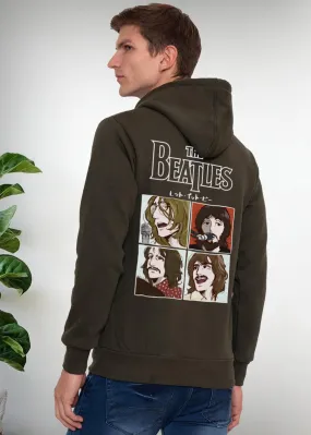 The Beatles Printed Men Fleece Hoodie Sweatshirt: Forest Green