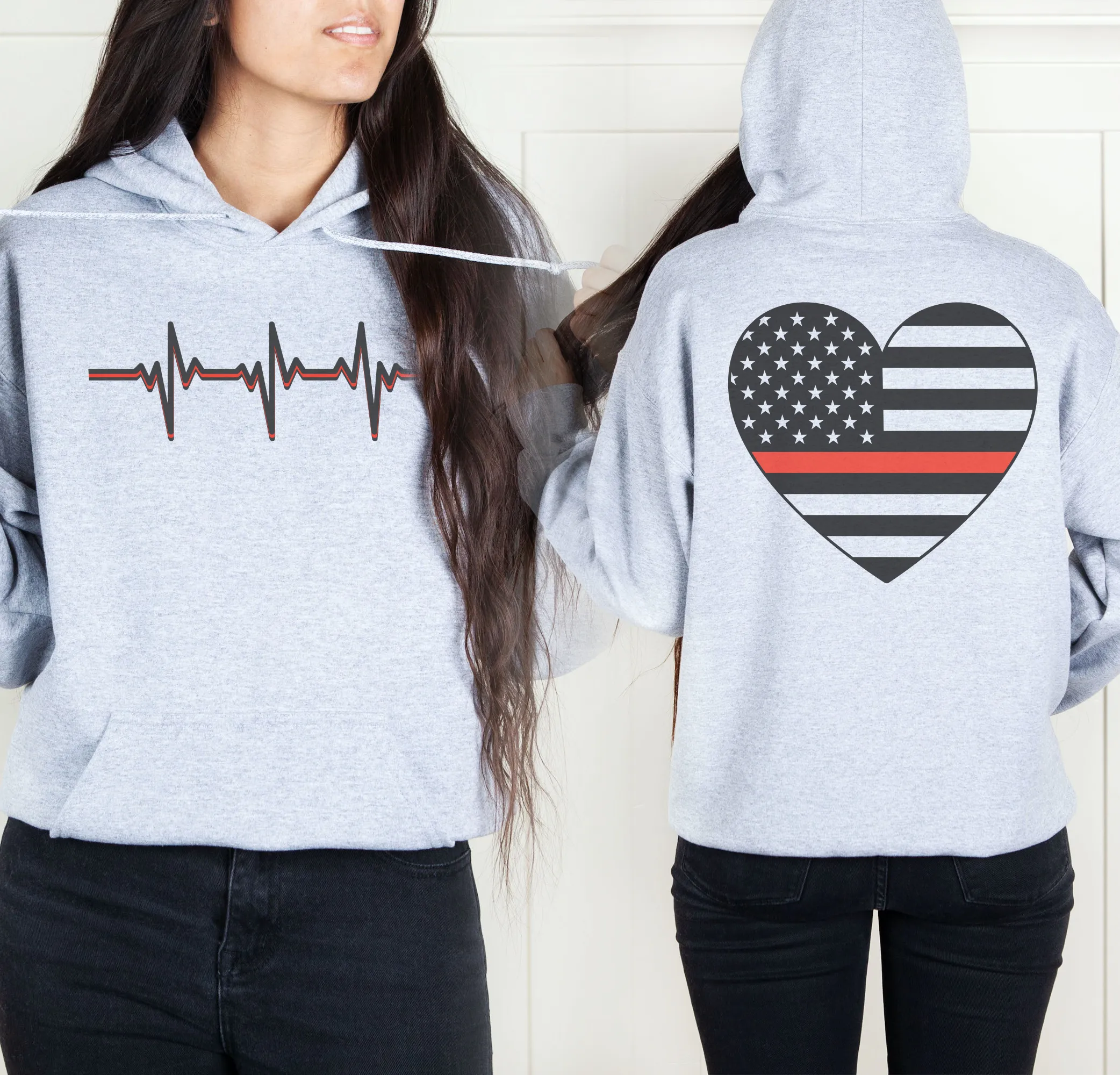 Thin Red Line Heart Beat Unisex Hoodie