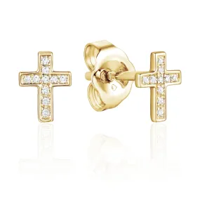 Women's 14K Yellow Gold Diamond Cross Studs