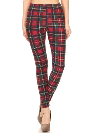 Women's 3 X 5X Burgundy Green Plaid Pattern Printed Leggings